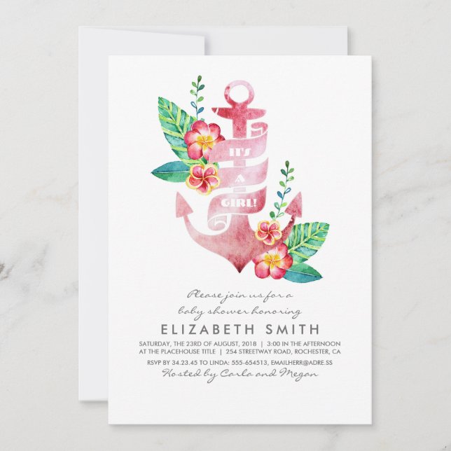 Anchor Beach Nautical Tropical Baby Shower Invitation (Front)