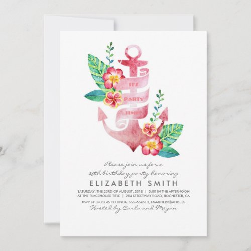 Anchor Beach Nautical Tropical Birthday Party Invitation