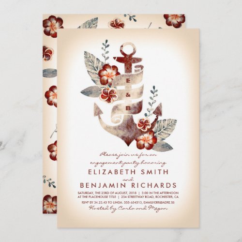 Anchor Beach Nautical Tropical Engagement Party Invitation