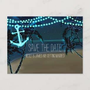 Anchor Beach + Palm Trees Save The Date Postcard