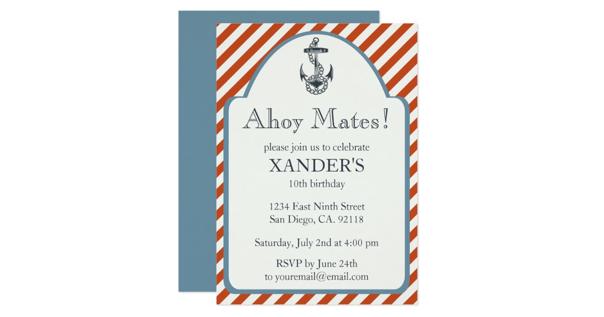 Anchor Birthday Party Invitations Nautical Theme | Zazzle
