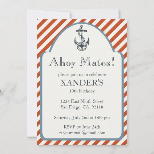 Anchor Birthday Party Invitations Nautical Theme