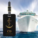 Anchor black gold monogram name luggage tag<br><div class="desc">A classic black background. Decorted with a faux gold anchor. Personalize and add your monogram initials and full name on the front. 
Back: add your contact information.</div>