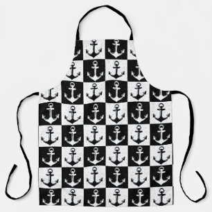 Anchor Black White Checkered Block Pattern Apron