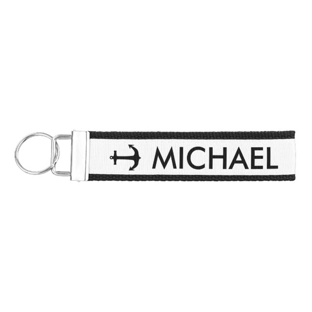 Anchor black + your Name & ideas Wrist Keychain (Keys on Left)