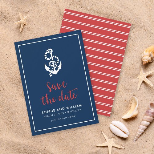 Anchor Blue and Red Script Save the Date