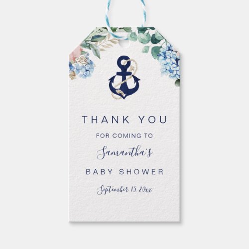 Anchor Blue Beach Nautical Floral Baby Shower Gift Tags