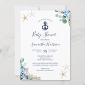 Anchor Blue Beach Nautical Floral Baby Shower Invitation (Front)
