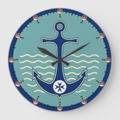 ANCHOR BLUE CORSAIR STYLE SEA WAVES IN NAVY BLUE LARGE CLOCK