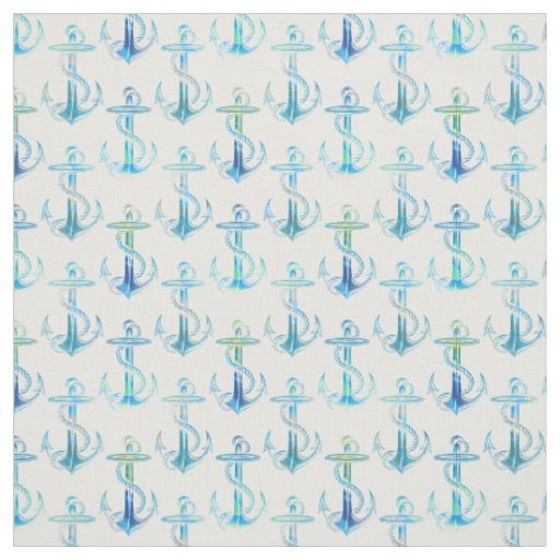 Anchor Blue Green White Fabric | Zazzle