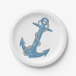 Anchor Blue Ocean Beach Party Nautical Wedding Paper Plates