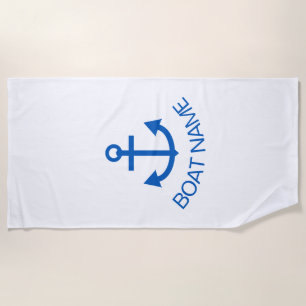 Anchor Blue Personalized Your Boat Name Beach Towel