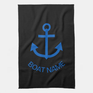 Anchor Blue Personalized Your Boat Name Black Kitchen Towel