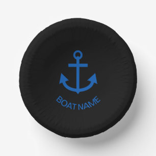 Anchor Blue Personalized Your Boat Name Black Paper Bowls
