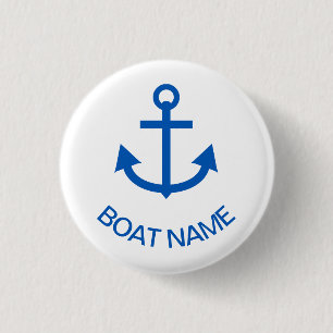 Anchor Blue Personalized Your Boat Name Button