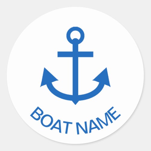 Anchor Blue Personalized Your Boat Name Classic Round Sticker