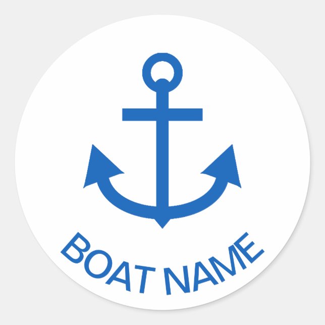 Anchor Blue Personalized Your Boat Name Classic Round Sticker (Front)