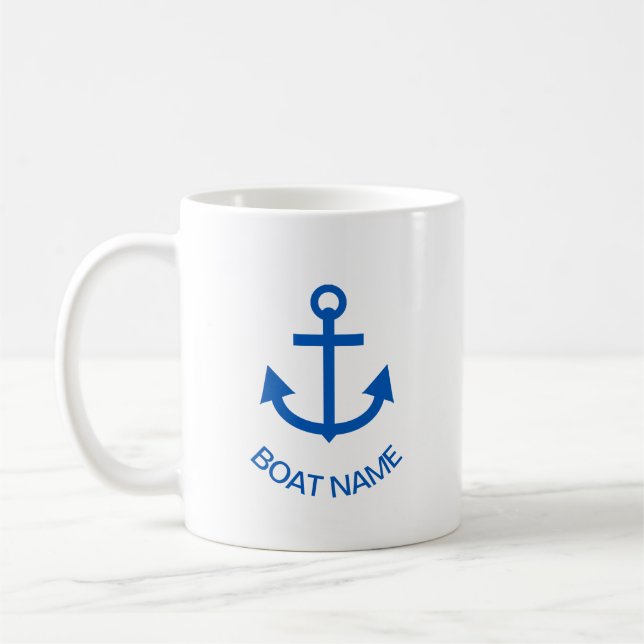 Anchor Blue Personalized Your Boat Name Coffee Mug (Left)