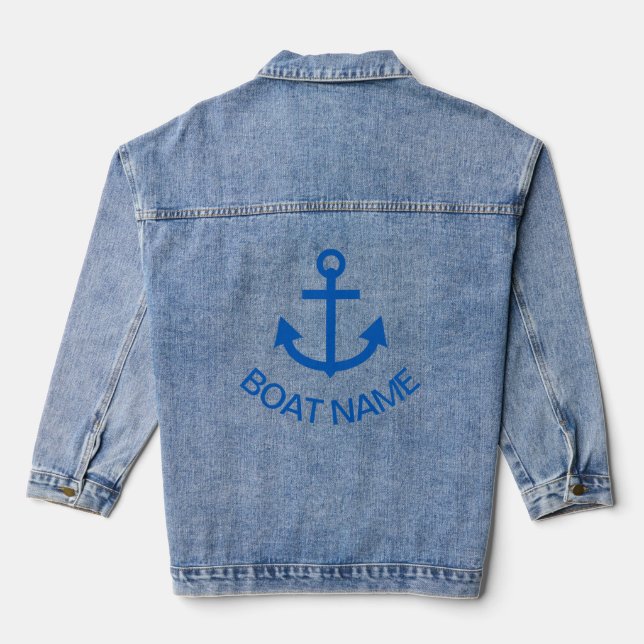 Anchor Blue Personalized Your Boat Name  Denim Jacket (Back)