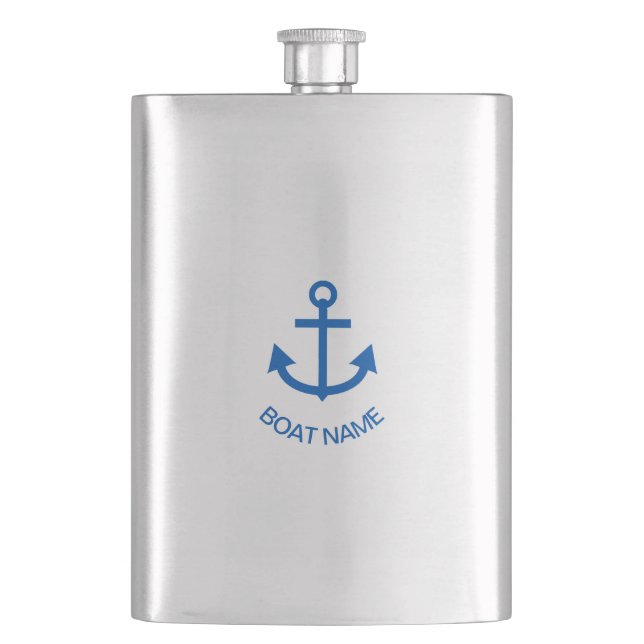 Anchor Blue Personalized Your Boat Name Flask (Front)