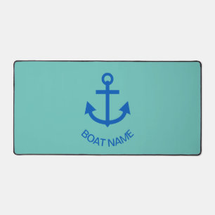 Anchor Blue Personalized Your Boat Name Mint Green Desk Mat