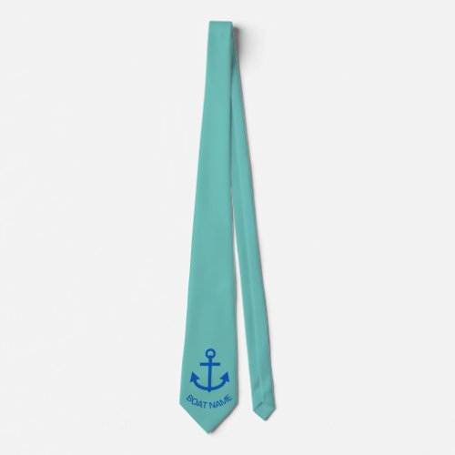 Anchor Blue Personalized Your Boat Name Mint Green Neck Tie