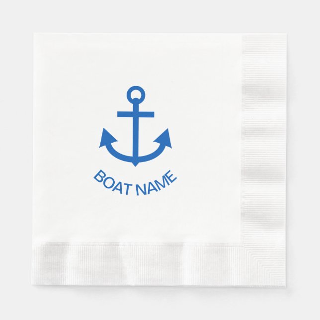 Anchor Blue Personalized Your Boat Name Napkins (Front)