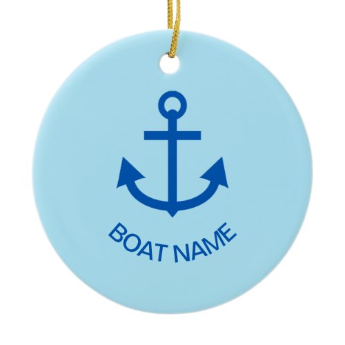 Anchor Blue Personalized Your Boat Name Pale Blue Ceramic Ornament