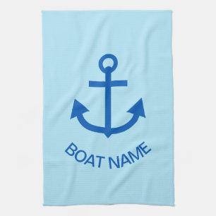 Anchor Blue Personalized Your Boat Name Pale Blue Kitchen Towel