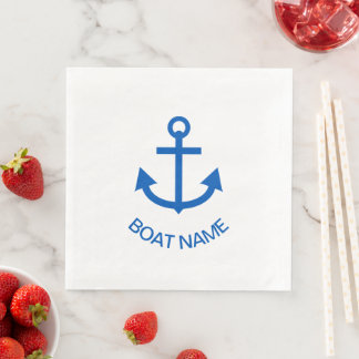 Anchor Blue Personalized Your Boat Name Paper Dinner Napkins