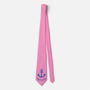 Anchor Blue Personalized Your Boat Name Pink Neck Tie
