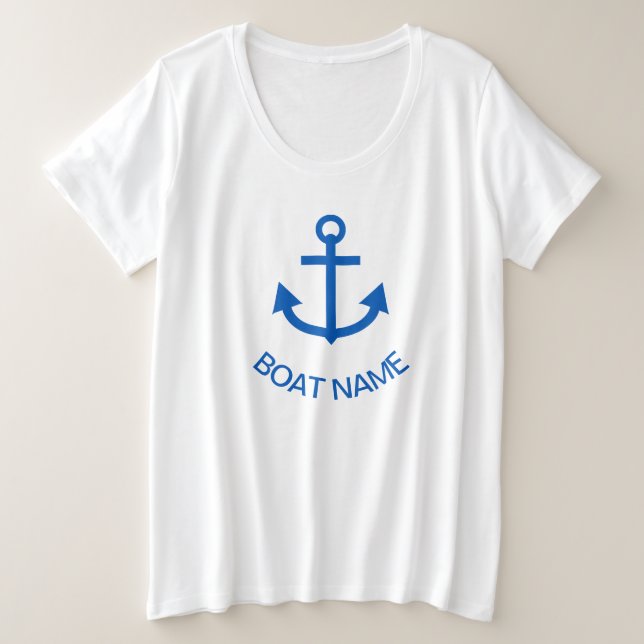 Anchor Blue Personalized Your Boat Name Plus Size T-Shirt (Design Front)