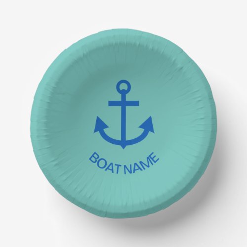 Anchor Blue Personalized Your Boat Name Sea Green Paper Bowls