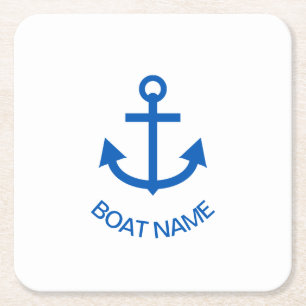 Anchor Blue Personalized Your Boat Name Square Paper Coaster