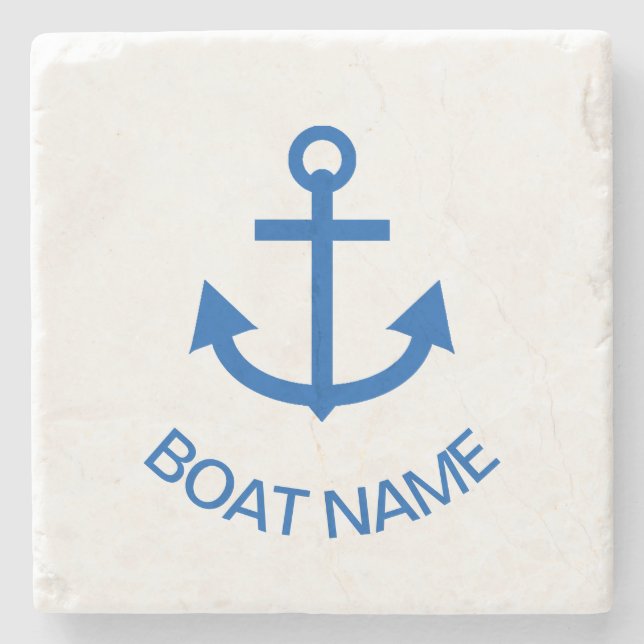 Anchor Blue Personalized Your Boat Name Stone Coaster (Front)