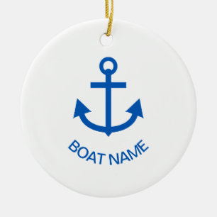 Anchor Blue Personalized Your Boat Name White Ceramic Ornament