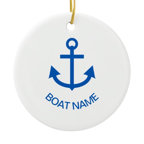 Anchor Blue Personalized Your Boat Name White Ceramic Ornament