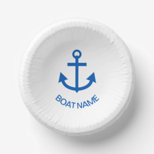 Anchor Blue Personalized Your Boat Name White Paper Bowls