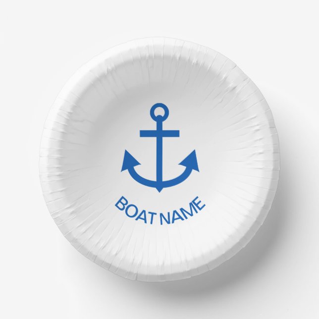 Anchor Blue Personalized Your Boat Name White Paper Bowls (Front)
