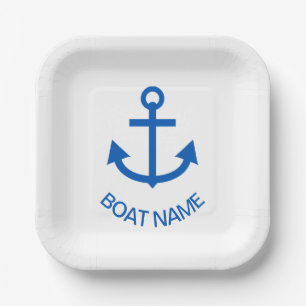 Anchor Blue Personalized Your Boat Name White Paper Plates