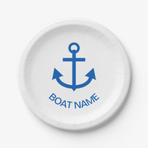 Anchor Blue Personalized Your Boat Name White Paper Plates