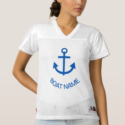 Anchor Blue Personalized Your Boat Name Womens Football Jersey