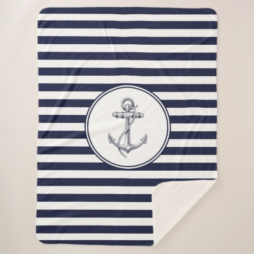 Anchor  Blue Striped Large Sherpa Blanket