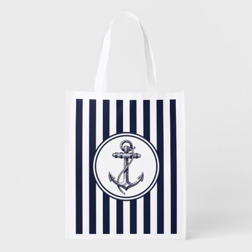 Anchor  Blue Striped Reusable Grocery Bag