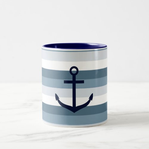 Anchor Blue Stripes Two_Tone Coffee Mug