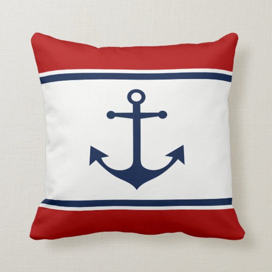 Anchor Blue White And Red Nautical Throw Pillow Zazzle Com
