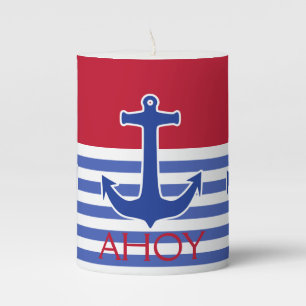 Anchor blue / white contour & stripes + your AHOY Pillar Candle