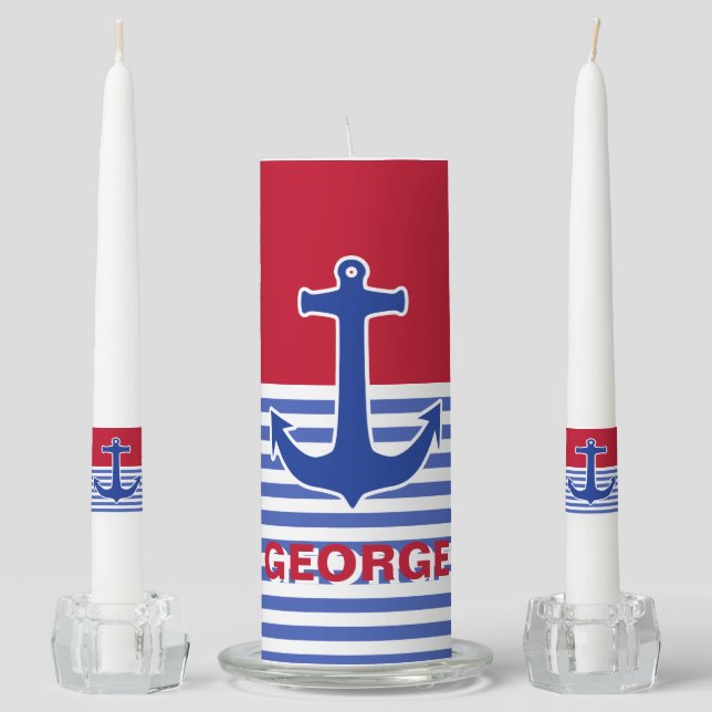 Anchor blue / white contour & stripes + your idea unity candle set (Front)
