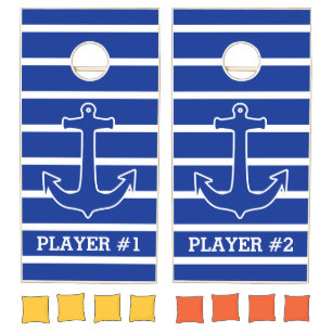 Anchor blue / white Contour + your ideas Cornhole Set