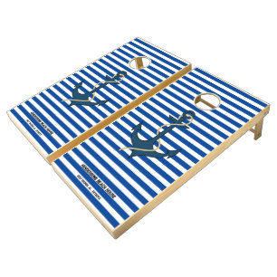 Anchor Blue White stripes Cornhole Set